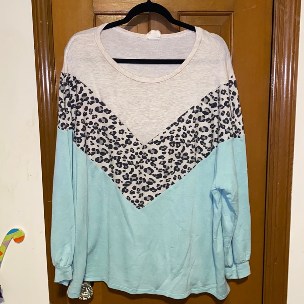 Long sleeve color block leopard top